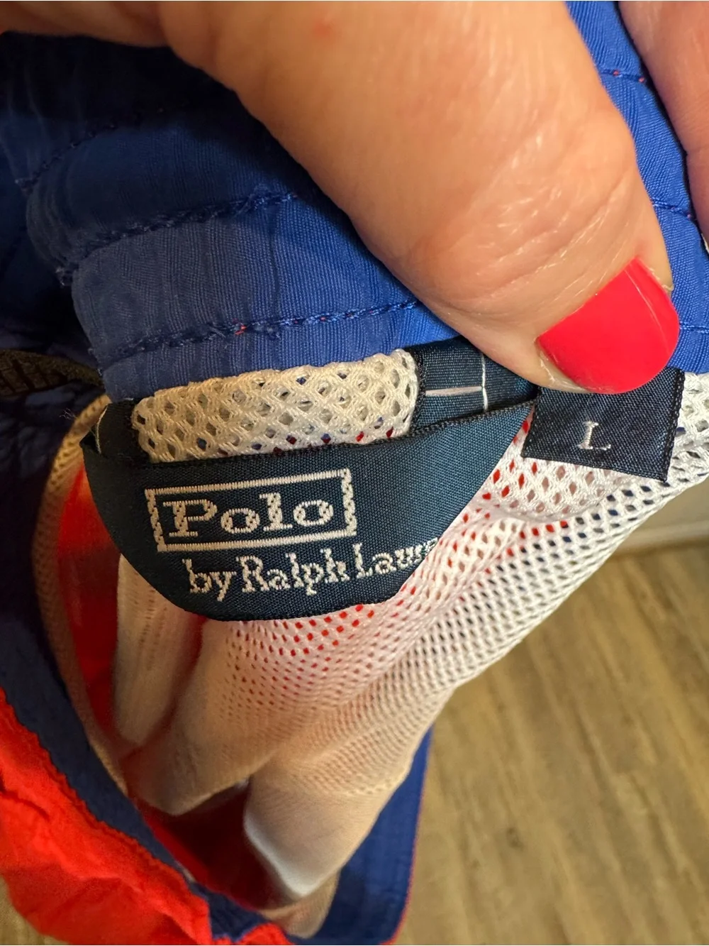 Polo by Ralph Lauren Red Men’s Swim Trunks with Blue Drawstring Flaws size L
